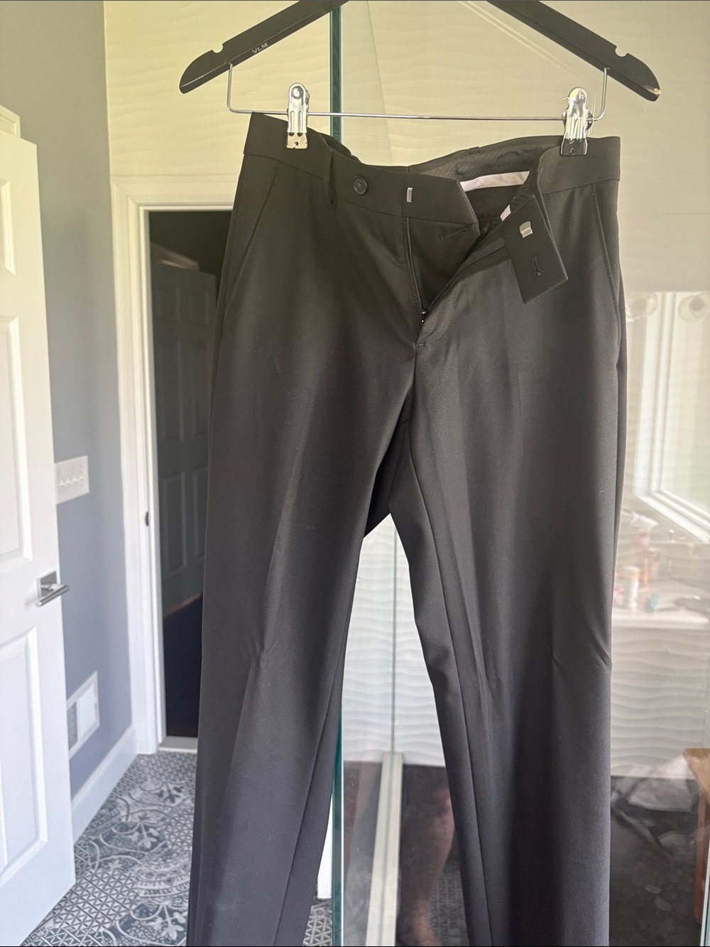 Egara Men's Black Dress Pants - Modern Flat Front